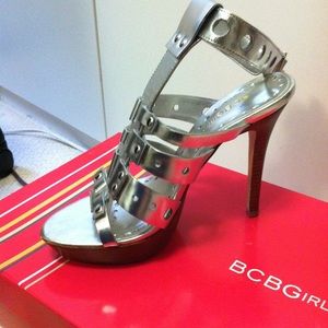 Metallic Silver High Heeled Sandals